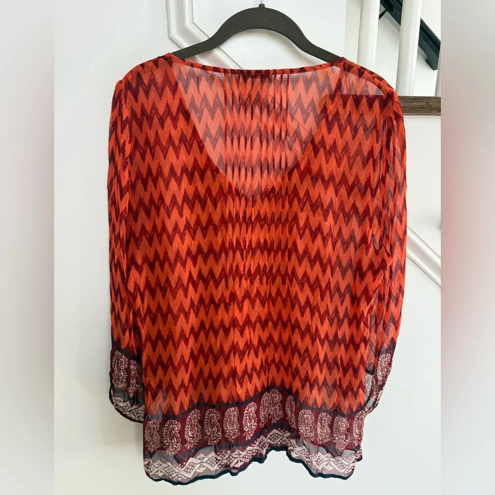 Lucky Brand Semi-Sheer Chevron Paisley Blouse – Size L – Like New